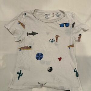 J crew Isabel Bacon White Graphic Beach-Print Tee